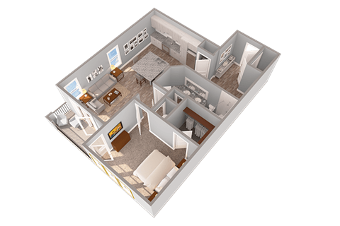 Floor plan for 1 bed, 1 bath, 949 sqft